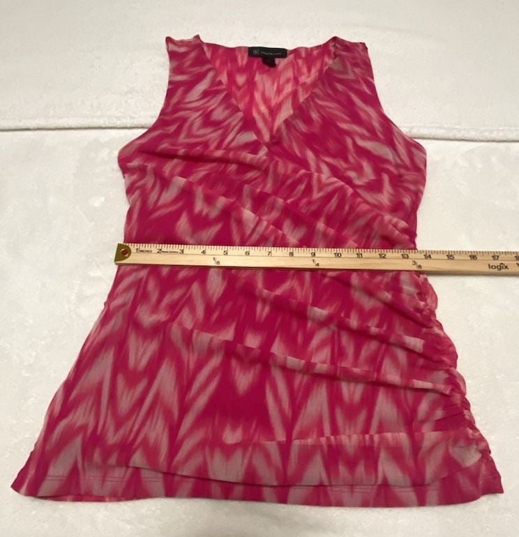 INC International Concepts Printed Top Blouse Pink White Petite PS 10