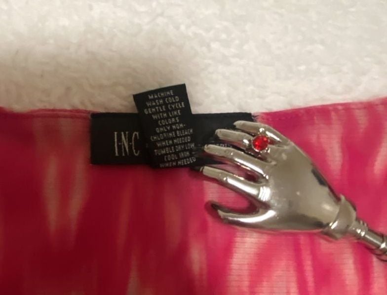 INC International Concepts Printed Top Blouse Pink White Petite PS 7