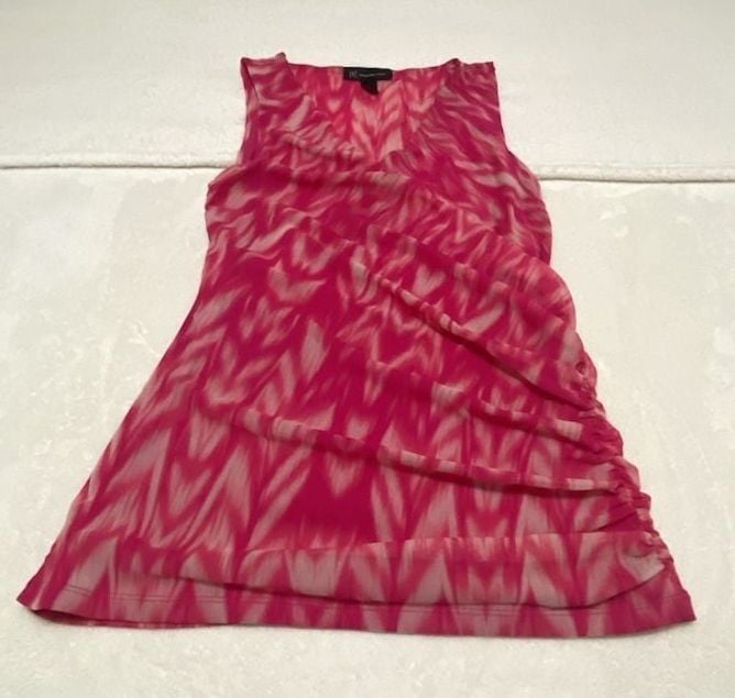 INC International Concepts Printed Top Blouse Pink White Petite PS 5