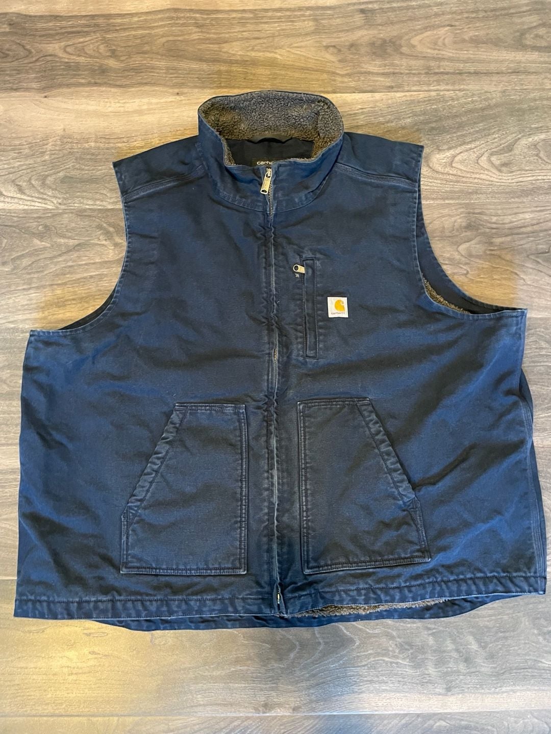 Carhartt Washed Duck Sherpa-Lined Mock-Neck Loose Fit Vest Dark Navy 3XL 2