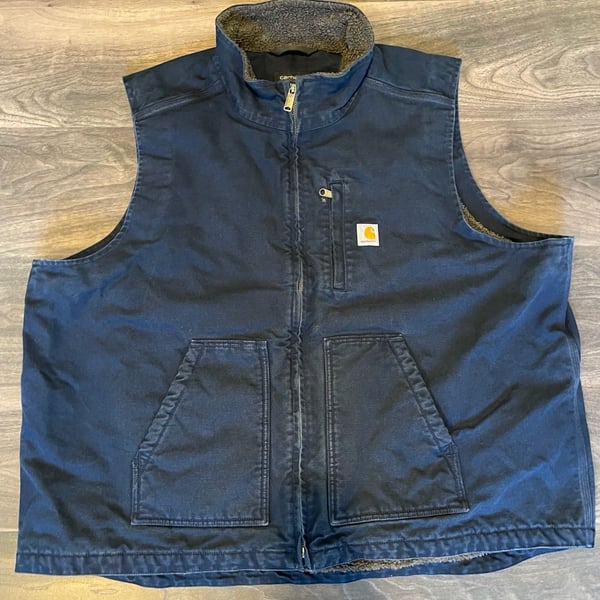 Carhartt Washed Duck Sherpa-Lined Mock-Neck Loose Fit Vest Dark Navy 3XL