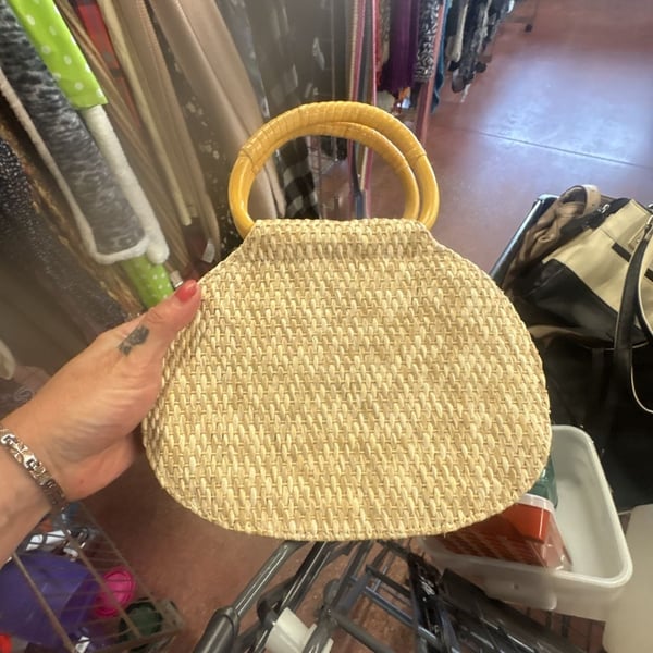 Fossil Forever Straw Woven Purse with Wooden Handle
