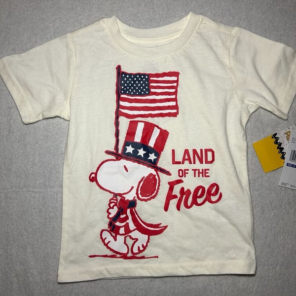 Peanuts Snoopy Land of the Free Short Sleeve Graphic T-Shirt - Cream - 2T