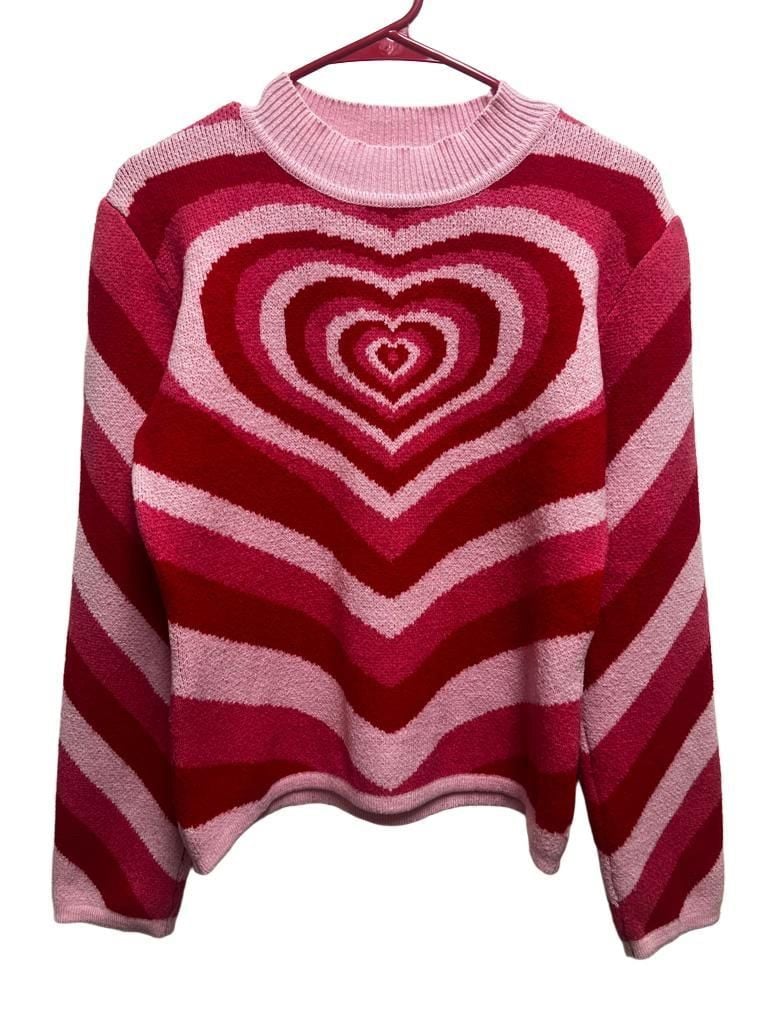 Cider Pink Red Heart Knit Sweater Size M Y2K Valentine Coquette 3