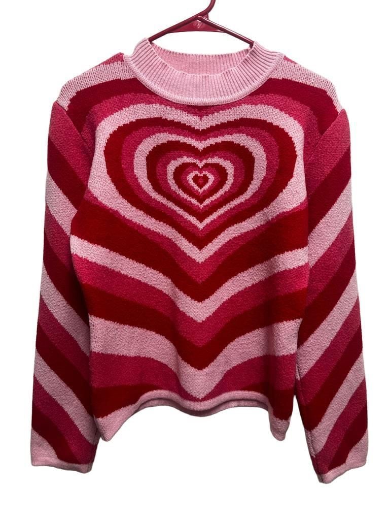 Cider Pink Red Heart Knit Sweater Size M Y2K Valentine Coquette 4