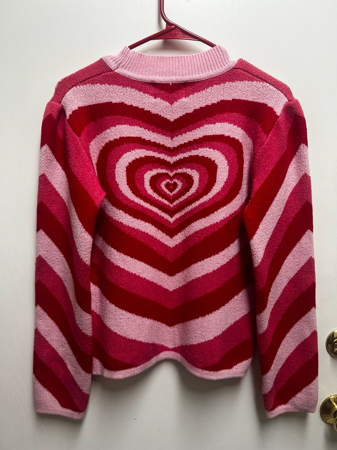 Cider Pink Red Heart Knit Sweater Size M Y2K Valentine Coquette 6