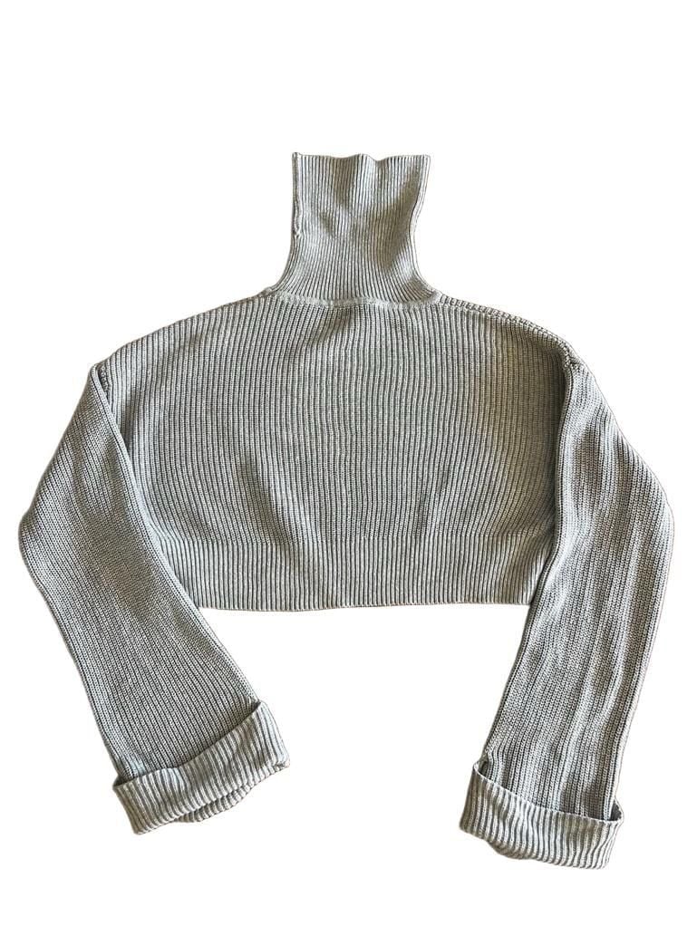 Edikted Gray Ribbed Oversized Cropped Turtleneck Sweater Size M/L 4