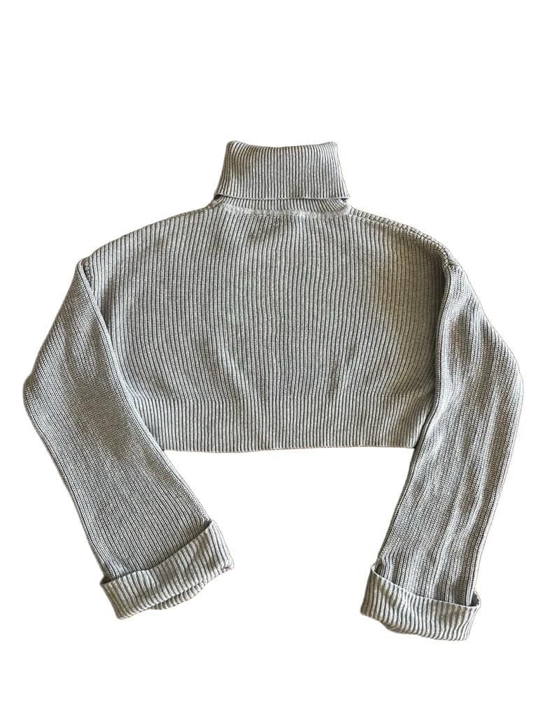 Edikted Gray Ribbed Oversized Cropped Turtleneck Sweater Size M/L 5