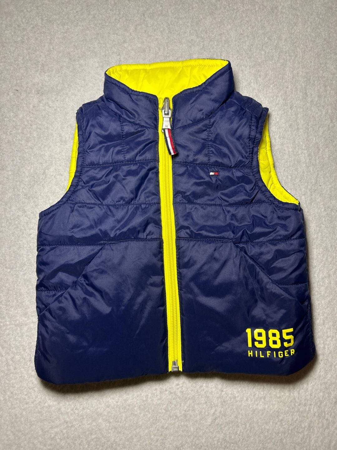 Tommy Hilfiger Reversible Puffer Vest| Navy and Yellow| 12-18M 2