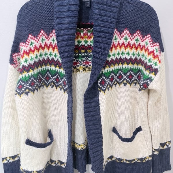 Fair Isle Shawl Collar Cardigan Sweater oversized Medium