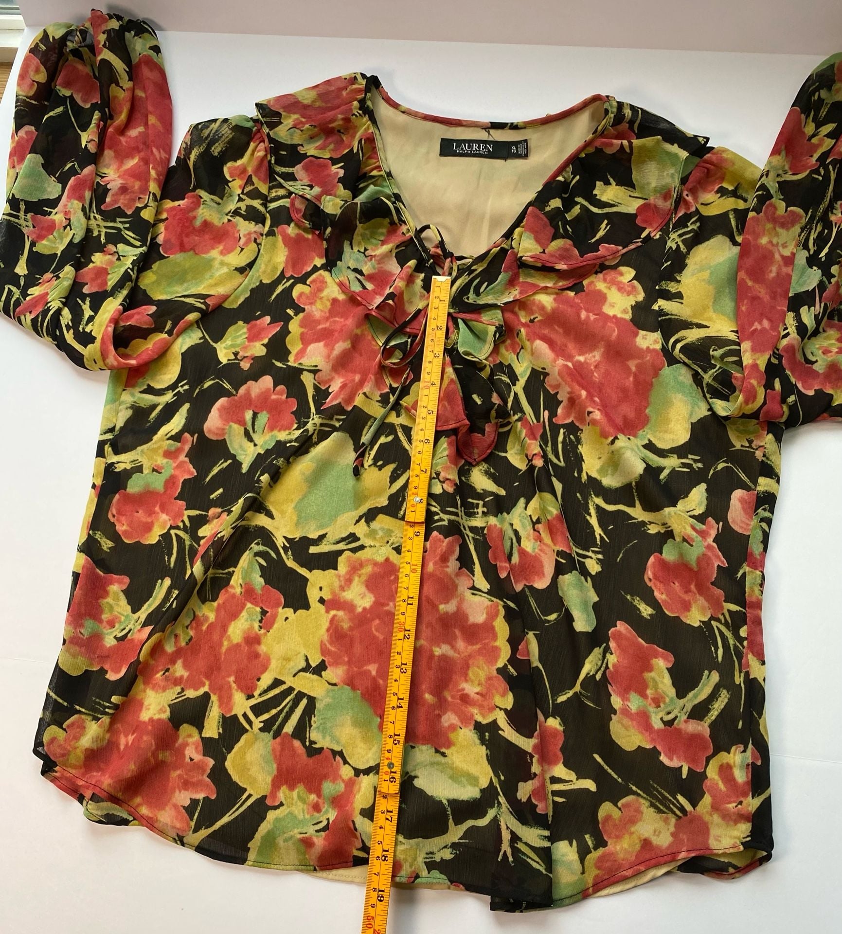 Lauren Ralph Lauren Women's Floral Crinkle Georgette Blouse Size XL Ruffle Neck 7