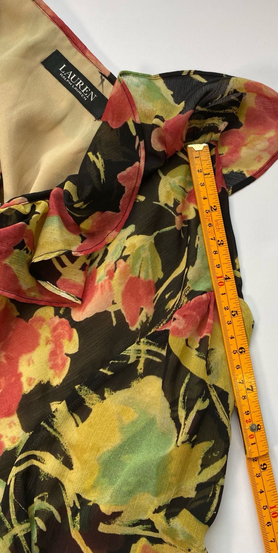Lauren Ralph Lauren Women's Floral Crinkle Georgette Blouse Size XL Ruffle Neck 8