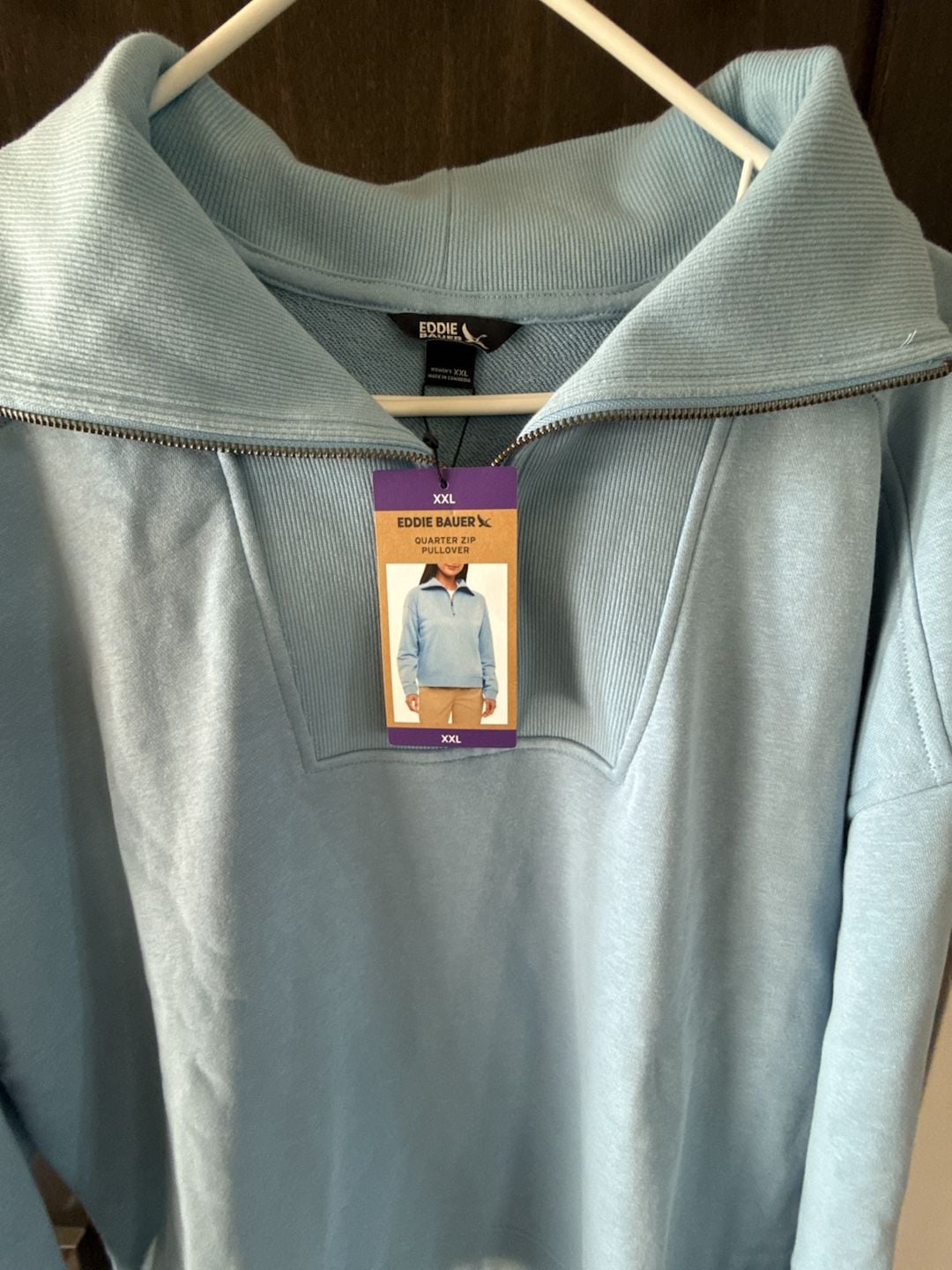 Eddie Bauer Women's Light Blue Quarter Zip Pullover Sweatshirt, XXL 0048 3