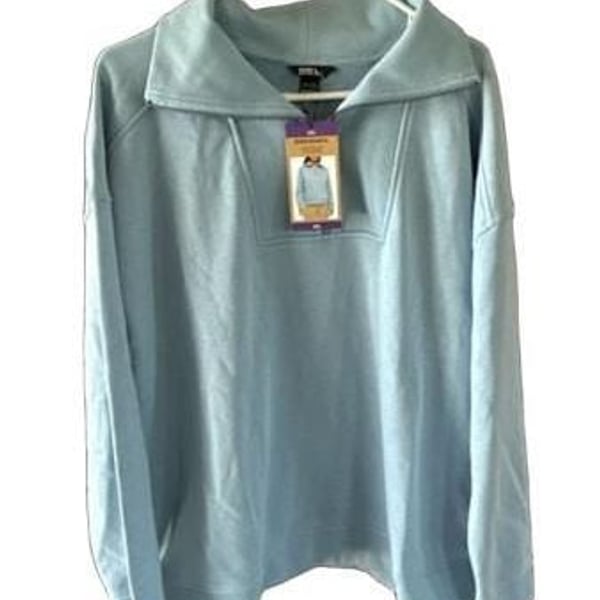 Eddie Bauer Women's Light Blue Quarter Zip Pullover Sweatshirt, XXL 0048
