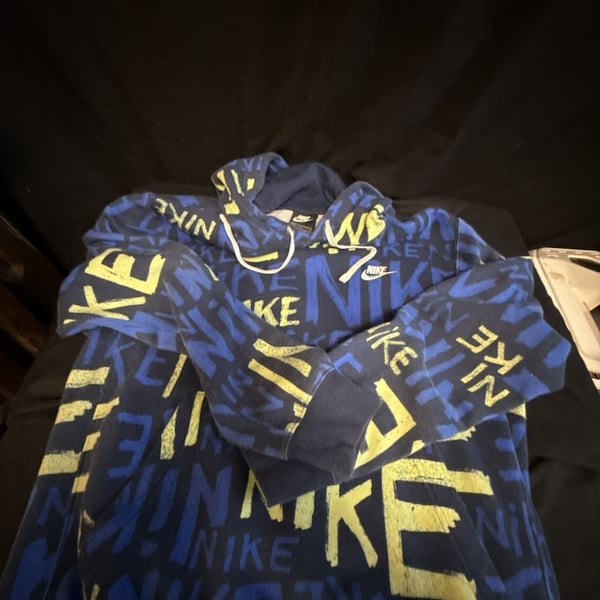 Nike Men's Sportswear Club Fleece Hoodie – Blue and Yellow All-Over Print
