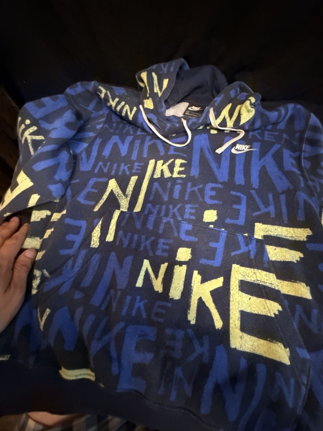 Nike Men's Sportswear Club Fleece Hoodie – Blue and Yellow All-Over Print 5
