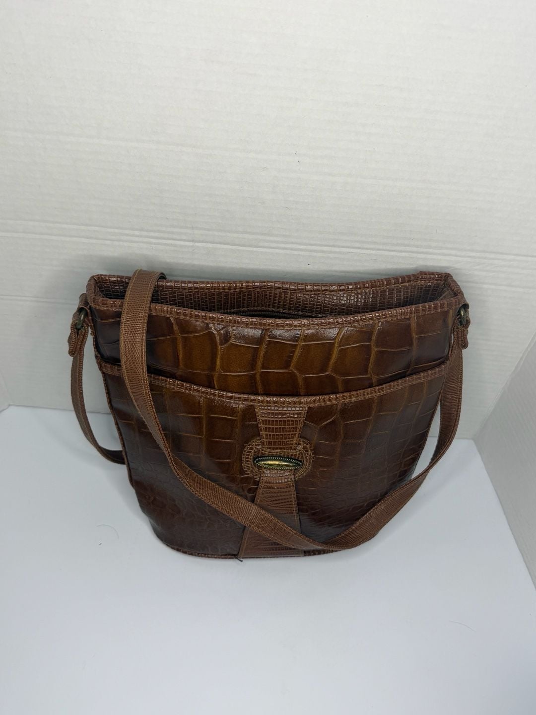 Vintage Brown Embossed Croc Faux Leather Crossbody Shoulder Bag 2