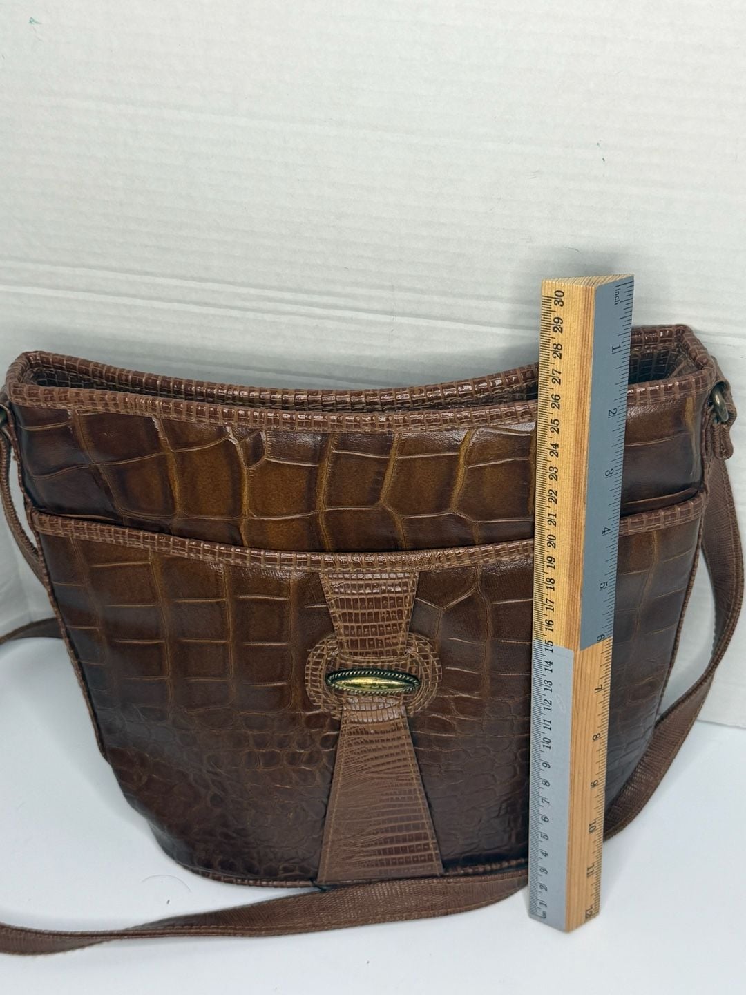 Vintage Brown Embossed Croc Faux Leather Crossbody Shoulder Bag 3