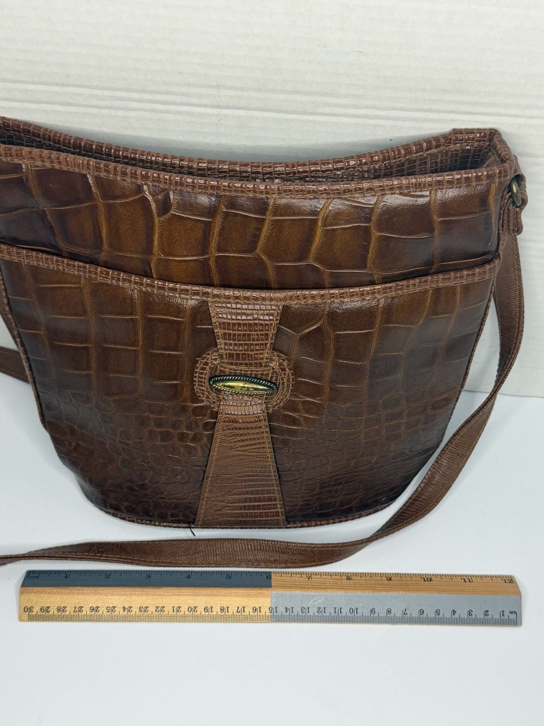 Vintage Brown Embossed Croc Faux Leather Crossbody Shoulder Bag 4