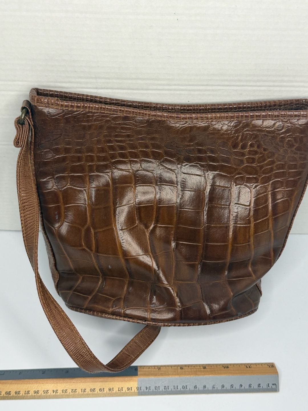 Vintage Brown Embossed Croc Faux Leather Crossbody Shoulder Bag 5