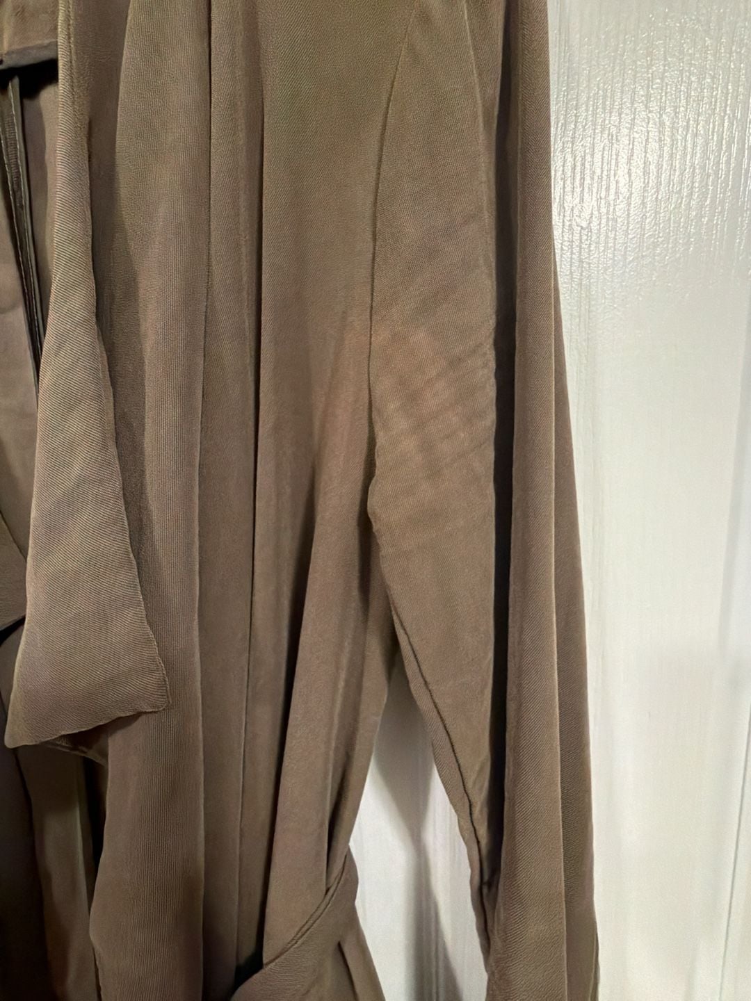 Express Brown Suede Soft Trench Coat with Belt and Zip Pockets 7
