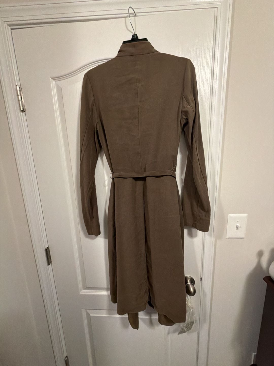 Express Brown Suede Soft Trench Coat with Belt and Zip Pockets 15
