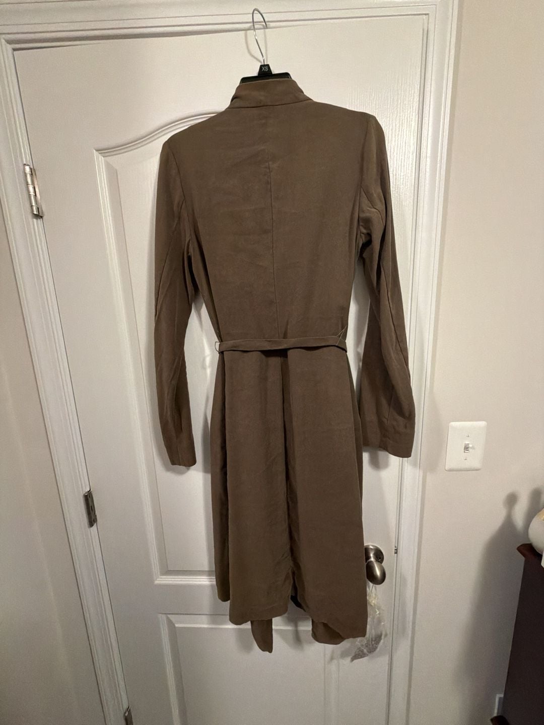 Express Brown Suede Soft Trench Coat with Belt and Zip Pockets 16