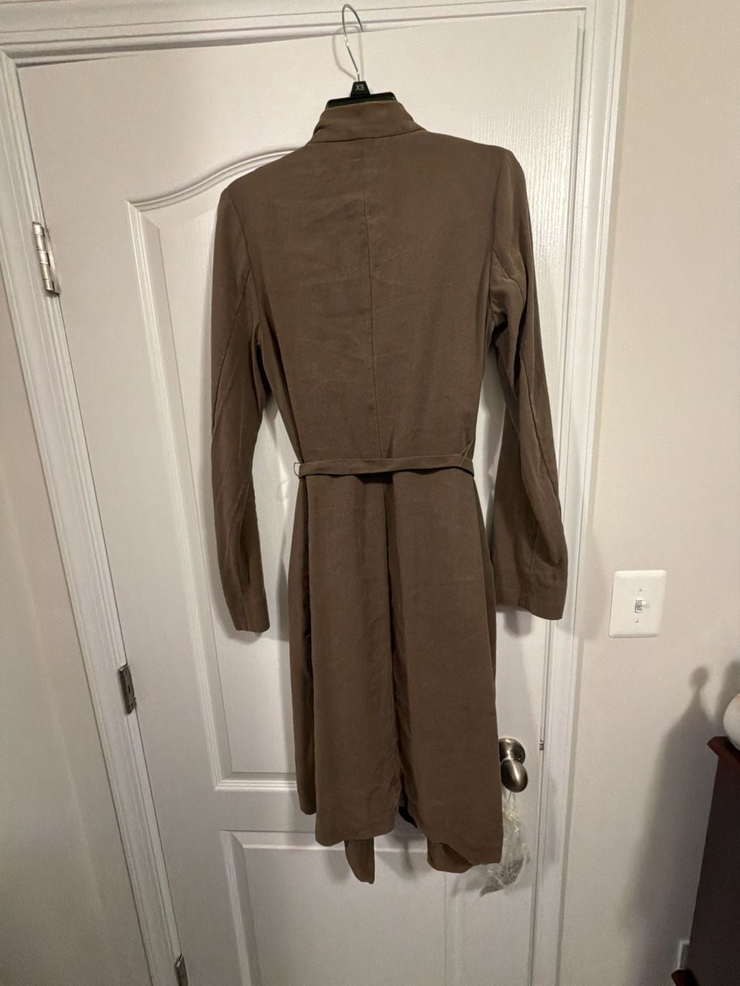 Express Brown Suede Soft Trench Coat with Belt and Zip Pockets 18