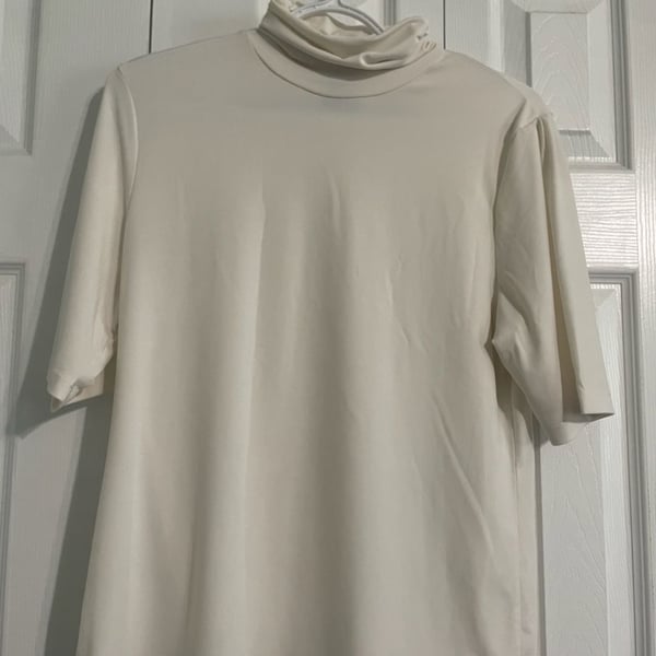 White Mock Neck Elbow Sleeve Top