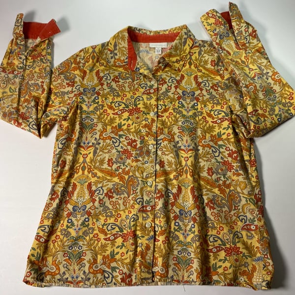 Charter Club Yellow Floral Paisley Print Long Sleeve Button-Down Shirt Size 12