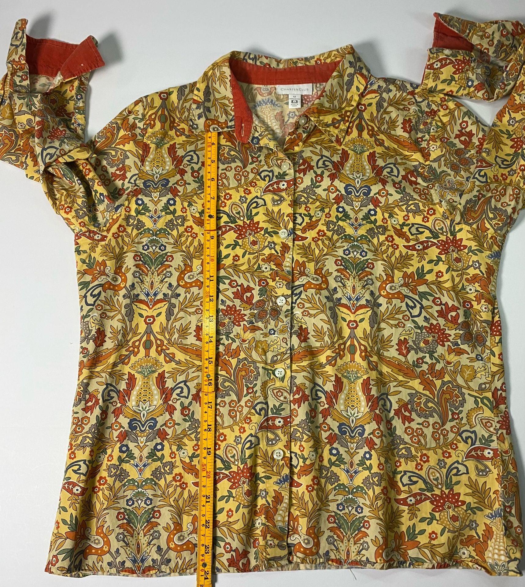 Charter Club Yellow Floral Paisley Print Long Sleeve Button-Down Shirt Size 12 7