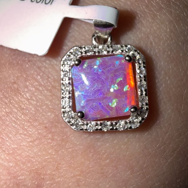 lab fire opal Cz necklace pendant gemstone silver plate jewelry classic cocktail