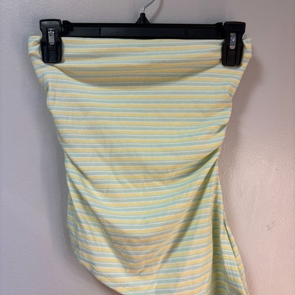 Dee Elly Striped Ribbed Tube Top in Yellow and Mint, Size XS
