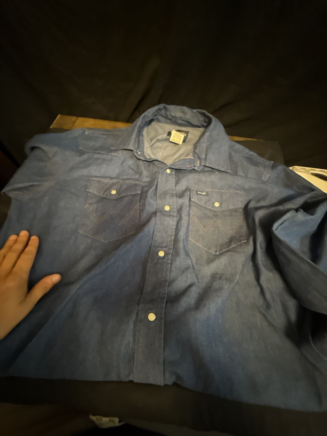 Wrangler Western Long Sleeve Snap Work Shirt, Dark Blue Chambray, XLT/XGA/TGL 5