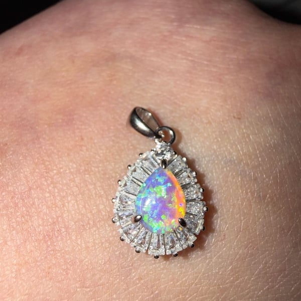 Handmade Opal Charm Pendant Necklace in Sterling Silver