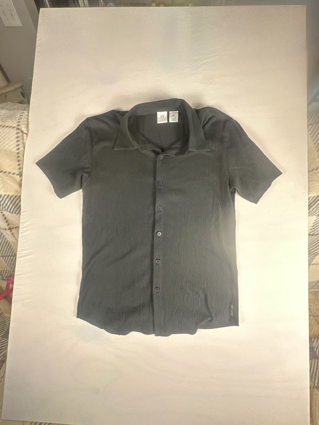 Armani Exchange Men's Black Textured Short Sleeve Button-Up Shirt#1081 2