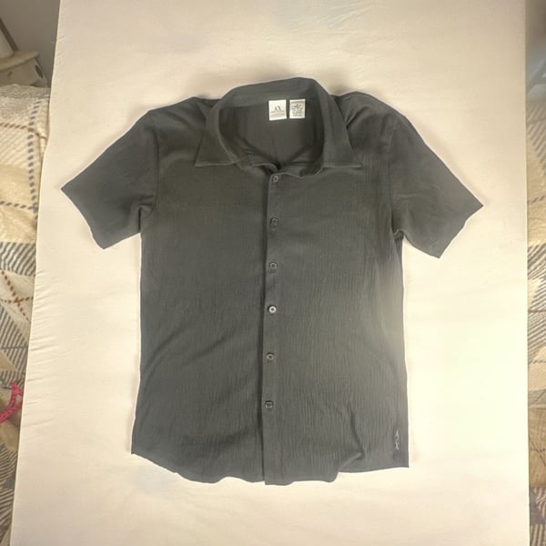 Armani Exchange Men's Black Textured Short Sleeve Button-Up Shirt#1081