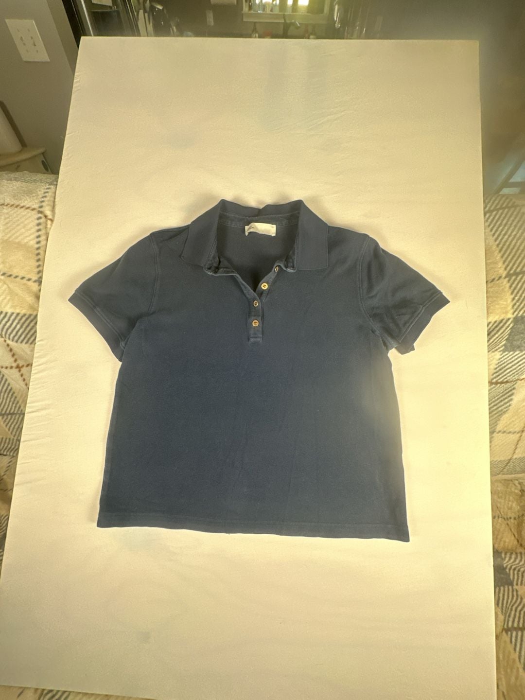 Tory Burch Navy Blue Short-Sleeve Polo Shirt with Logo Buttons#1083 2