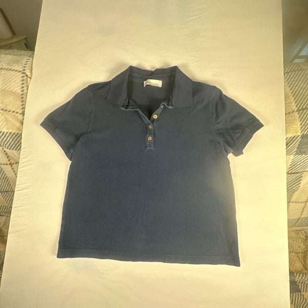 Tory Burch Navy Blue Short-Sleeve Polo Shirt with Logo Buttons#1083