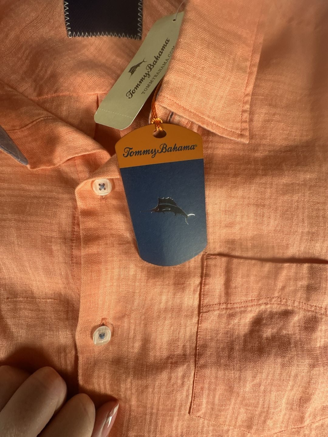 Tommy Bahama Sydney Squares Bright Peach Long Sleeve Linen Shirt NWT #1087 4