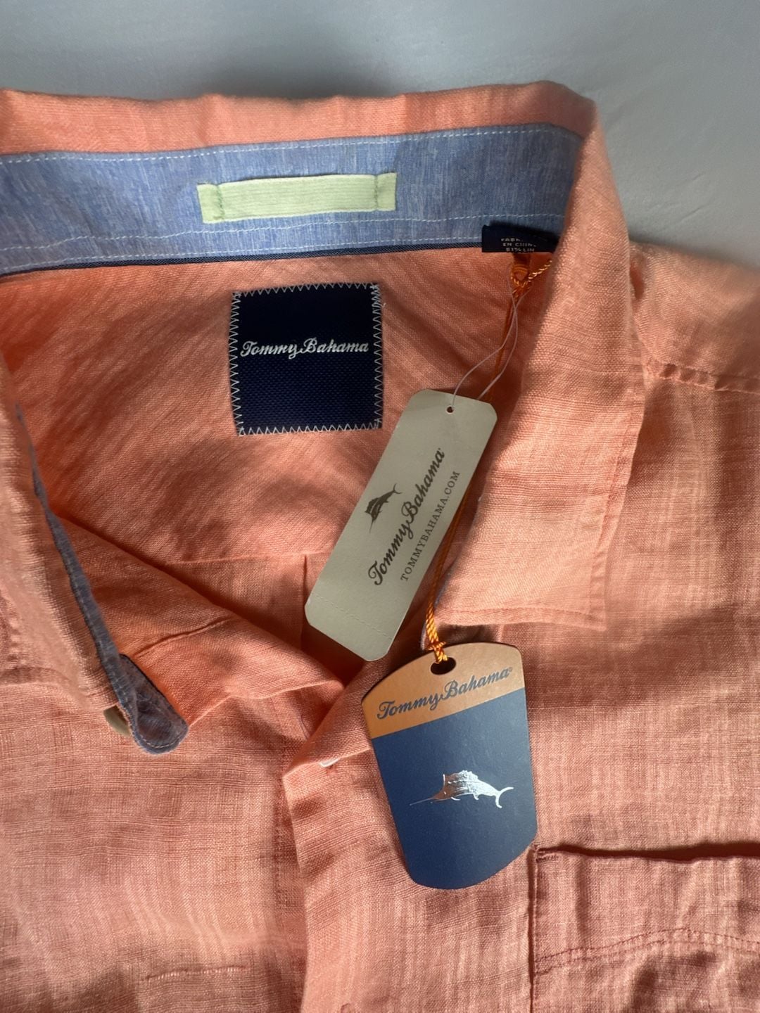 Tommy Bahama Sydney Squares Bright Peach Long Sleeve Linen Shirt NWT #1087 5