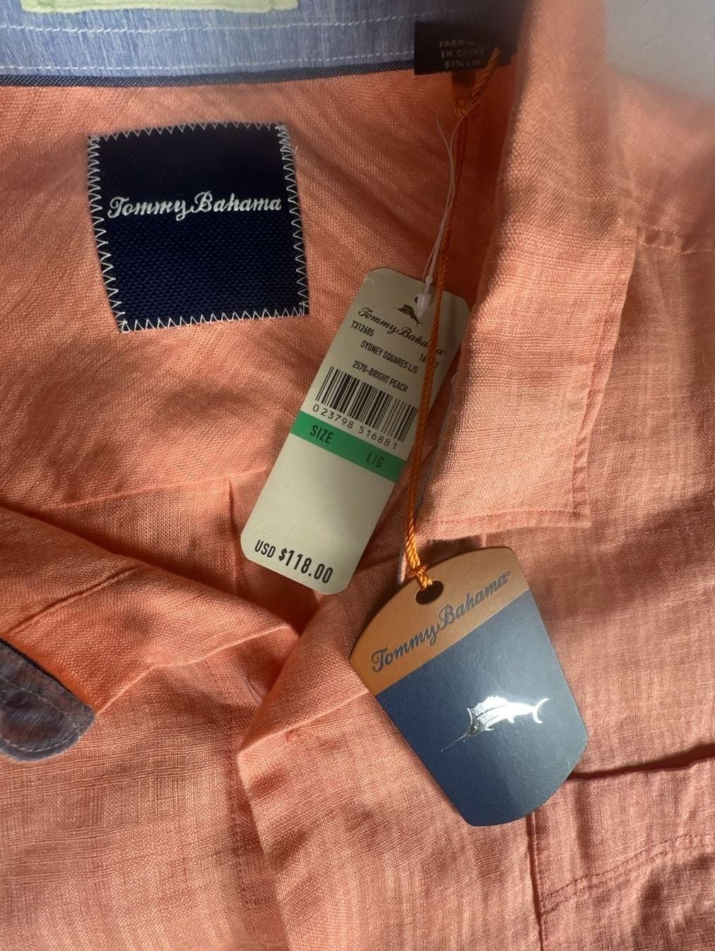 Tommy Bahama Sydney Squares Bright Peach Long Sleeve Linen Shirt NWT #1087 6