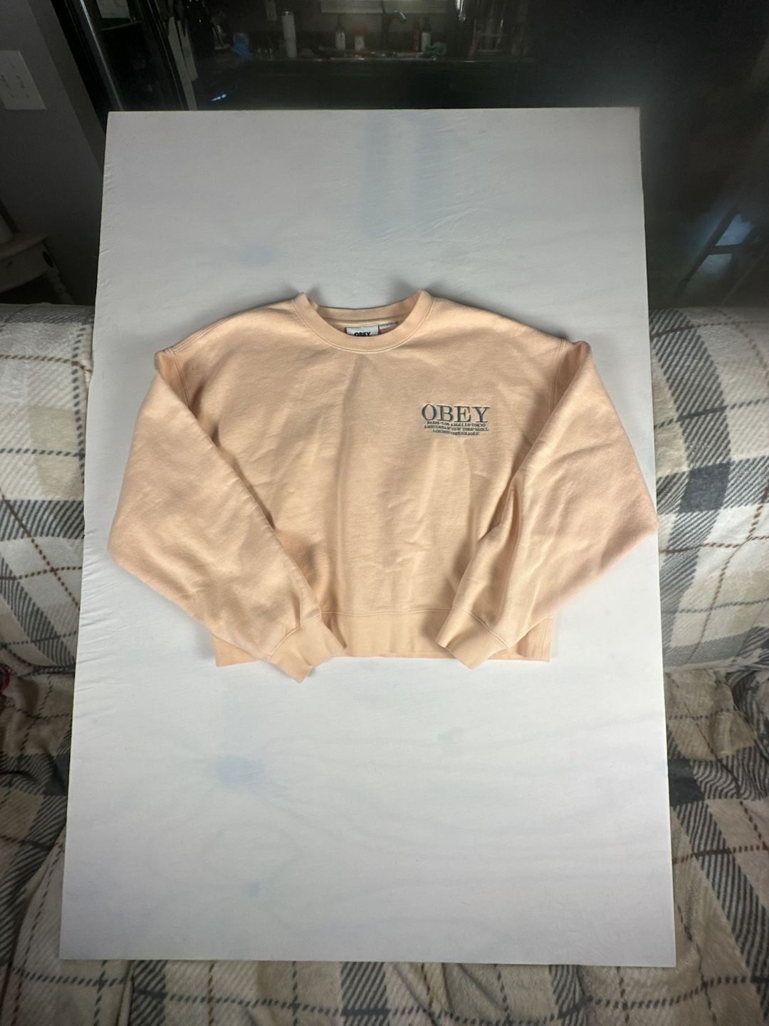 Obey Worldwide Crewneck Sweatshirt Peach Pink Size S #1088 2