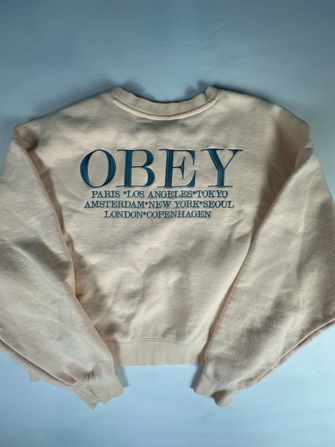 Obey Worldwide Crewneck Sweatshirt Peach Pink Size S #1088 5