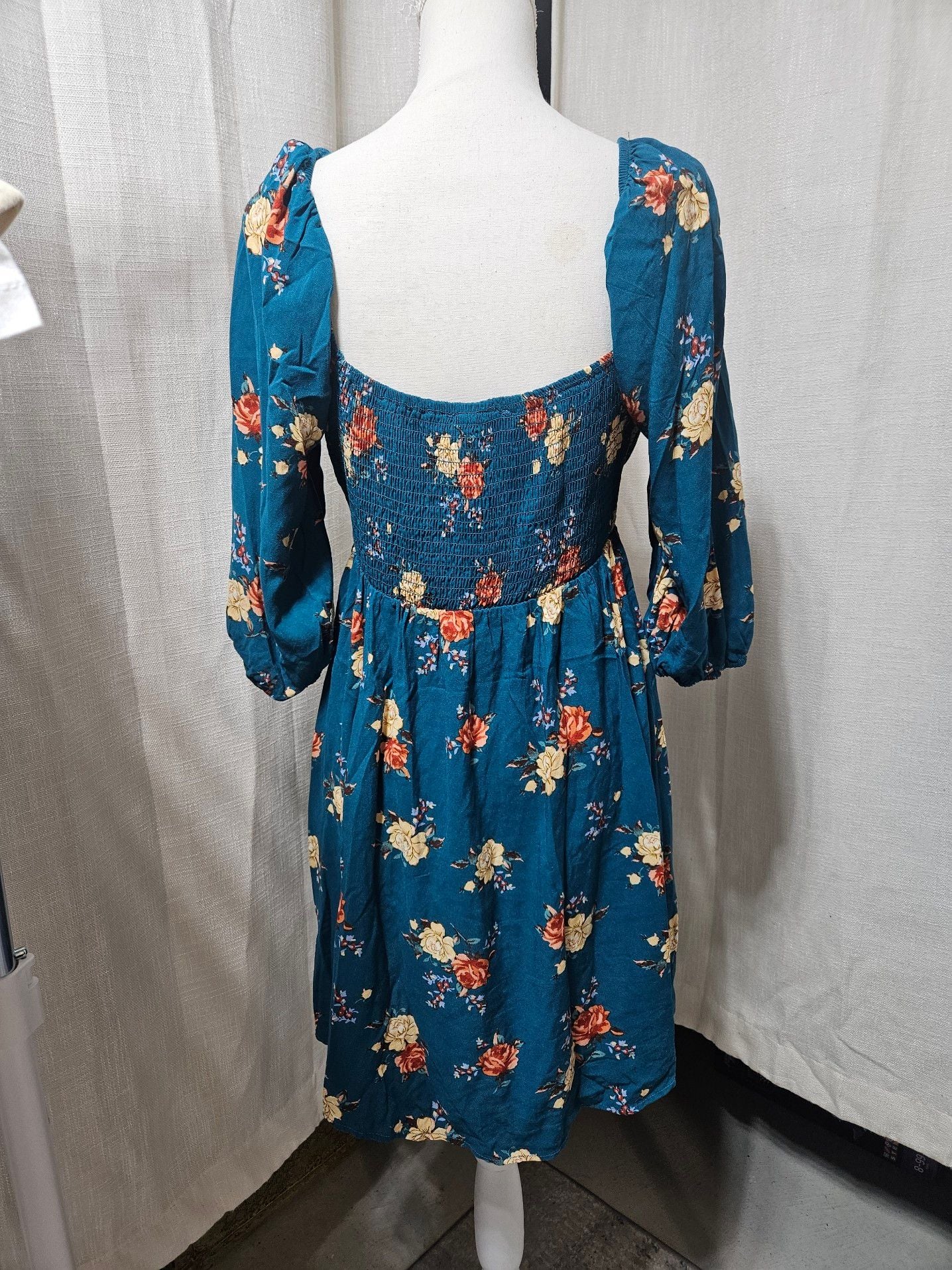 AS U WISH Blue Floral Smocked Square Neck Mini Dress Size L 4