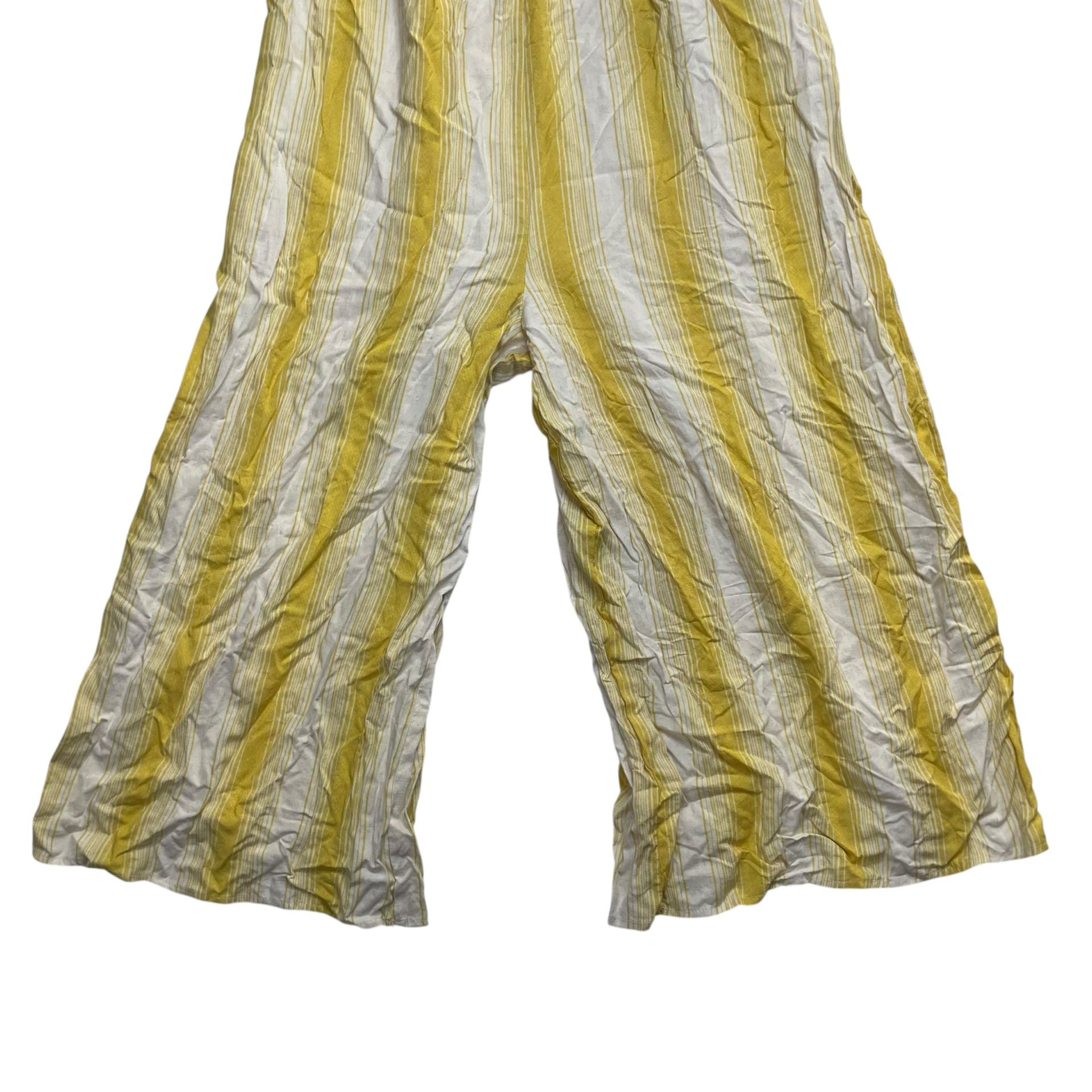 Luxology Women’s XL Yellow White Striped Wide Leg Jumpsuit Puff Sleeve NWT 4