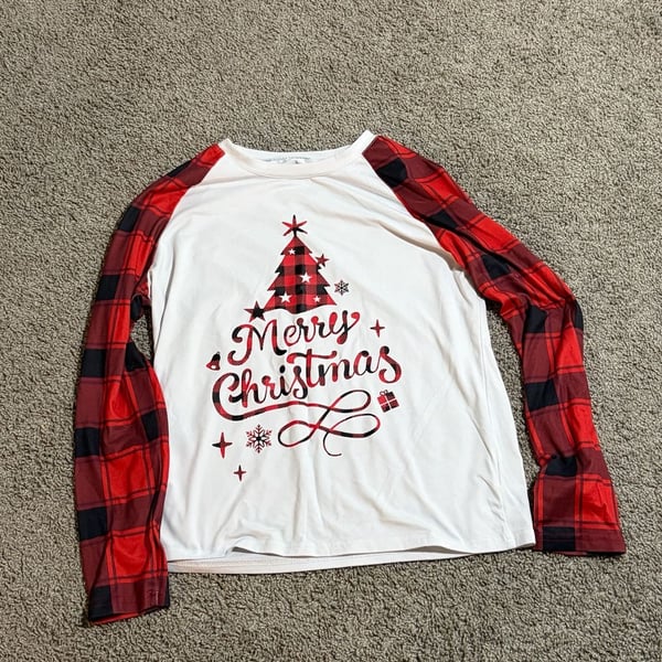 Women's 2pc Merry Christmas Red Plaid Long Sleeve Shirt & Pants Pajamas Sz Small