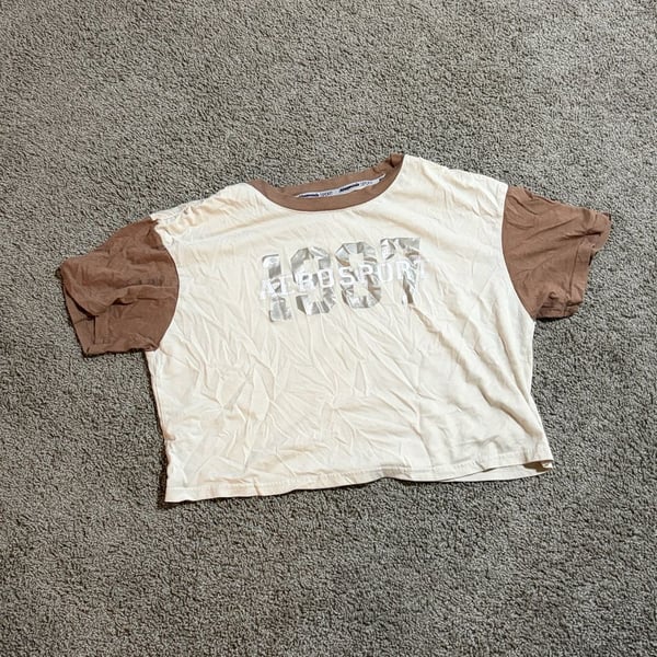 Shein Short Set Kids Beige/Brown Color Block “Positive and Happy” Graphic Tee 5Y
