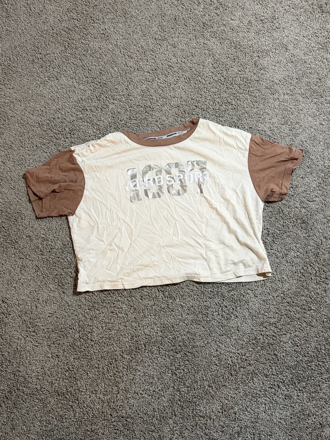 Shein Short Set Kids Beige/Brown Color Block “Positive and Happy” Graphic Tee 5Y 2