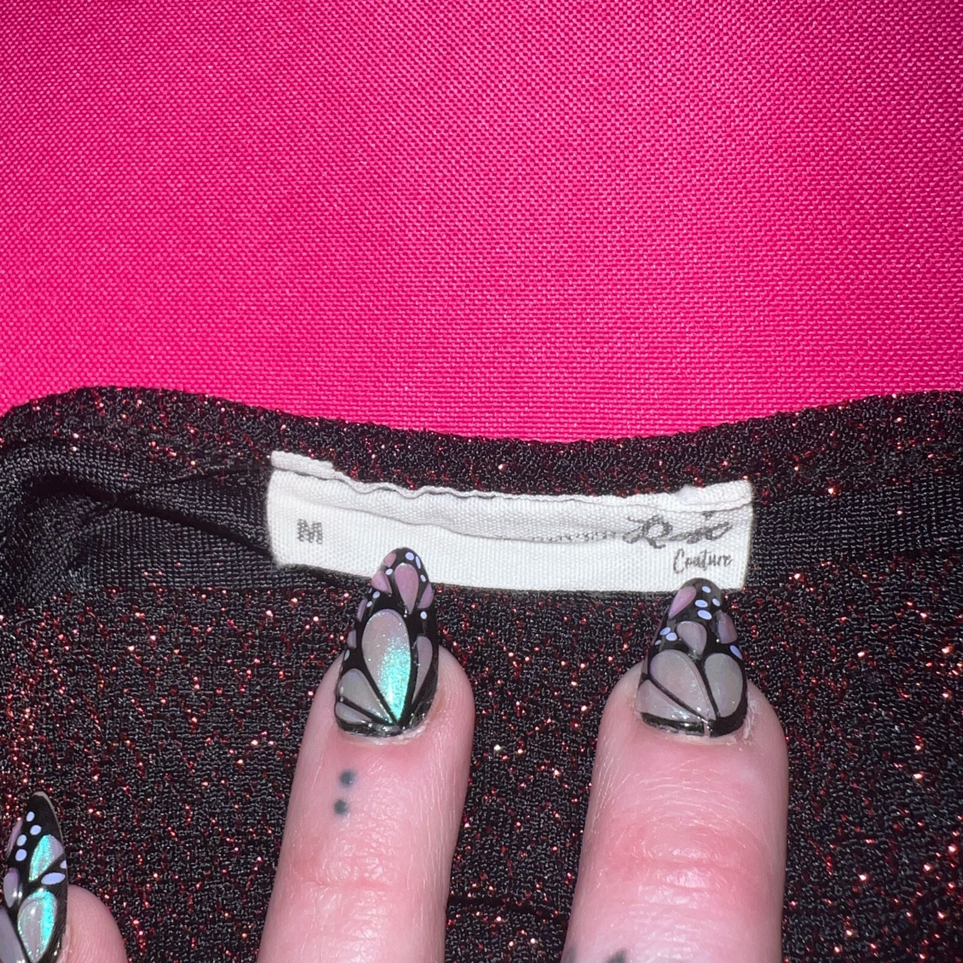 Forever Rose Metallic Red Black Sparkle Ruched Cowl Neck Bodycon Mini Dress M 4